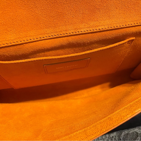Yves Saint Laurent Classic Y Ligne Clutch Orange w/ Gold - Picture 5 of 13